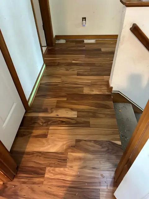 Wood flooring in an upstairs hallway