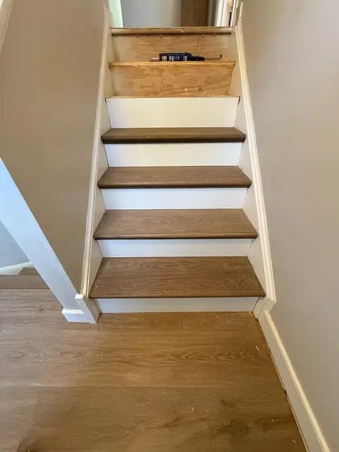 Staircase during stair tread replacement